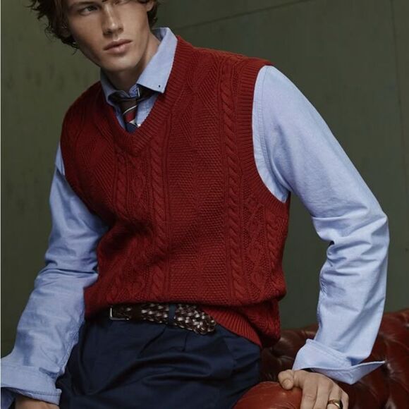 Oscar de la Renta Burgundy V-Neck Sweater Vest mens XXL 90s - Picture 7 of 7